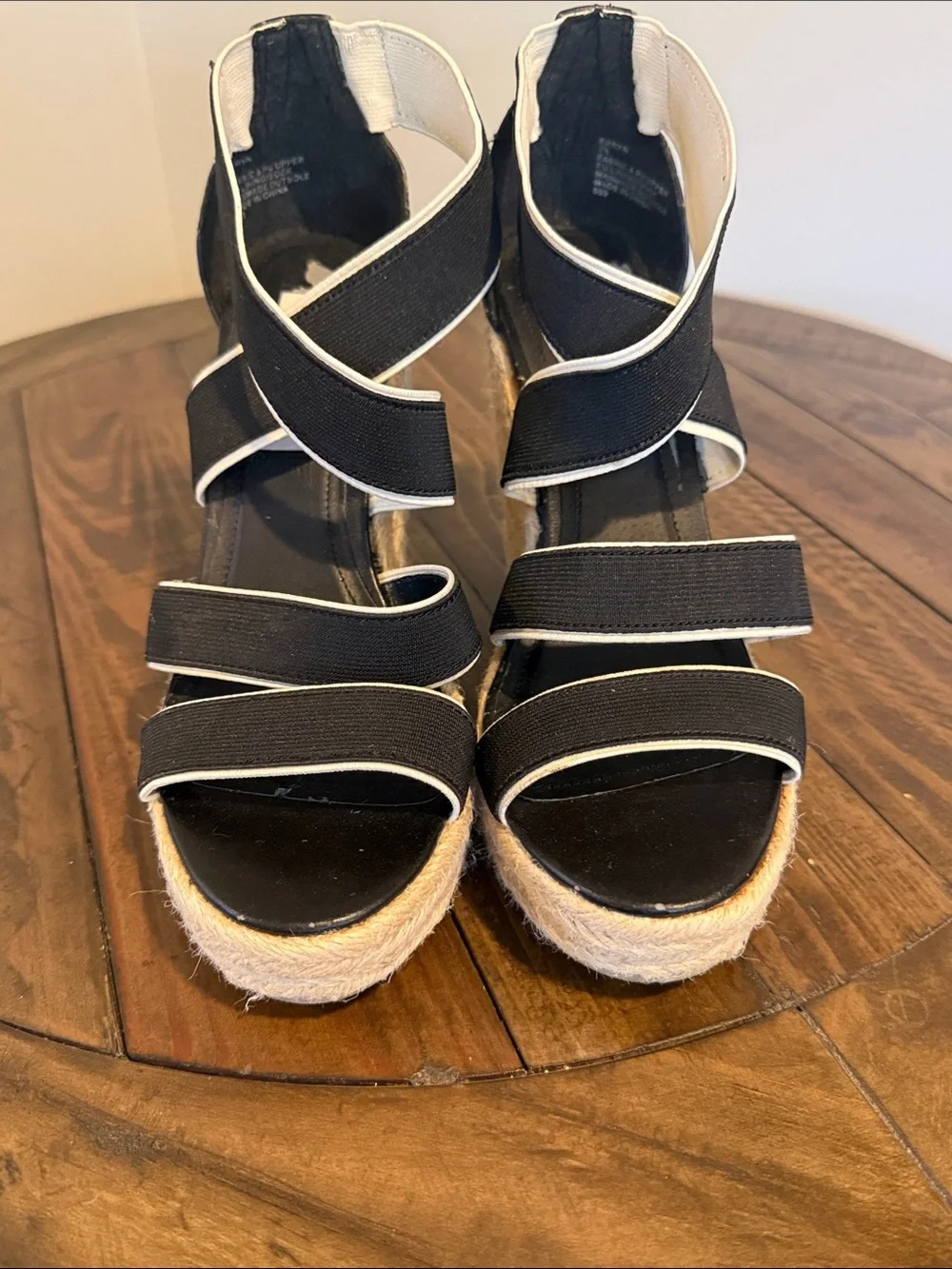 Steve Madden Black Espadrille Wedge Sandals with Cream Jute Platform